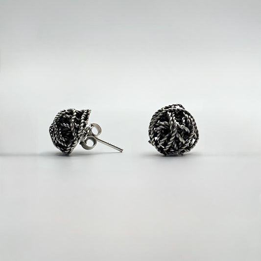 Handcrafted Oxidized Sterling Silver Knot Stud Earrings
