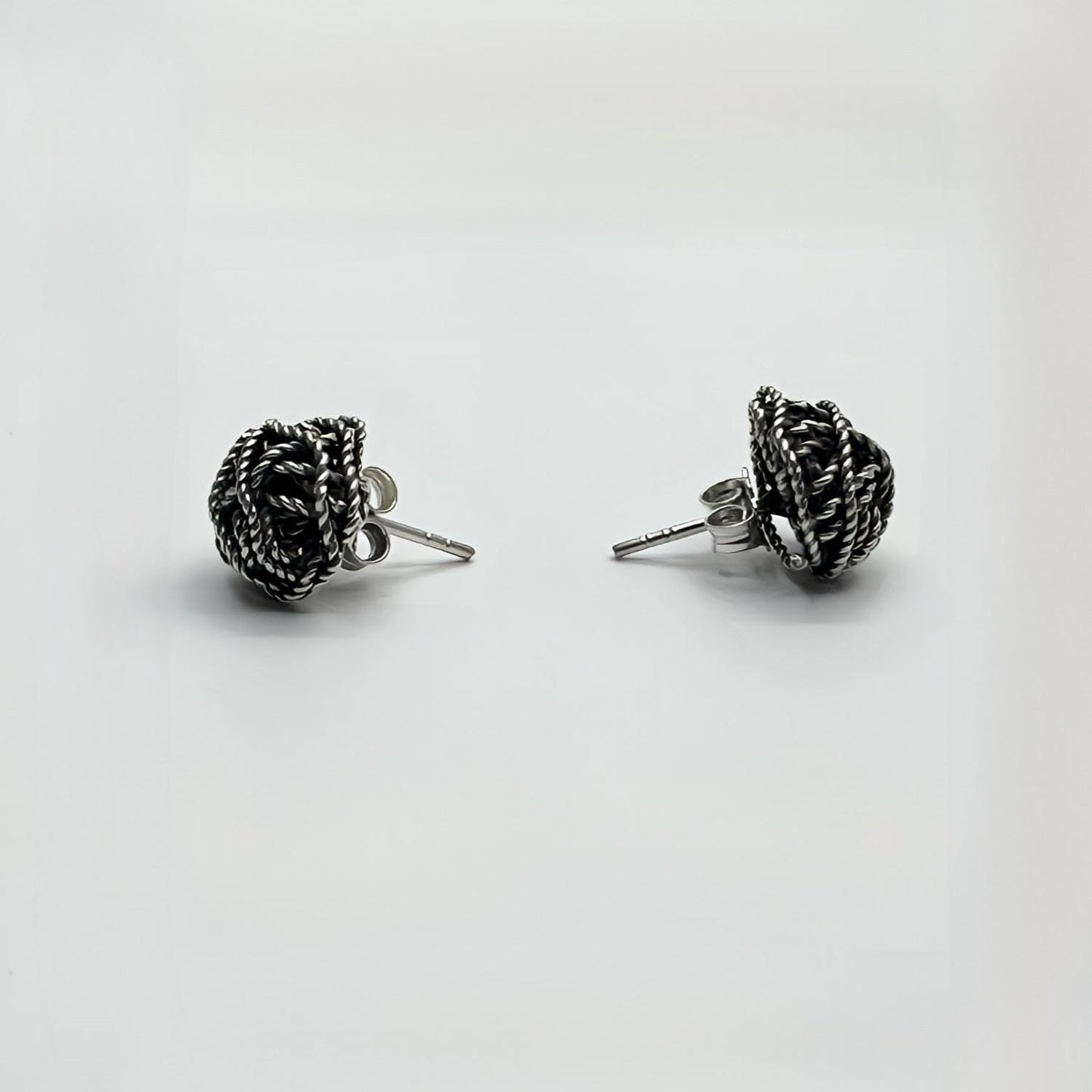 Handcrafted Oxidized Sterling Silver Knot Stud Earrings