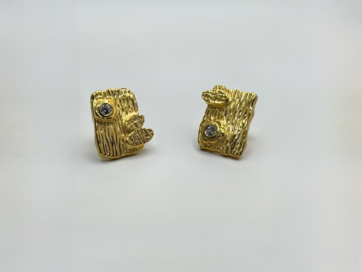 Asymmetrical 22K Gold Plated Sterling Silver Earrings with Zircon