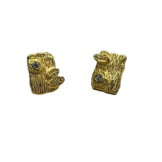 Asymmetrical 22K Gold Plated Sterling Silver Earrings with Zircon