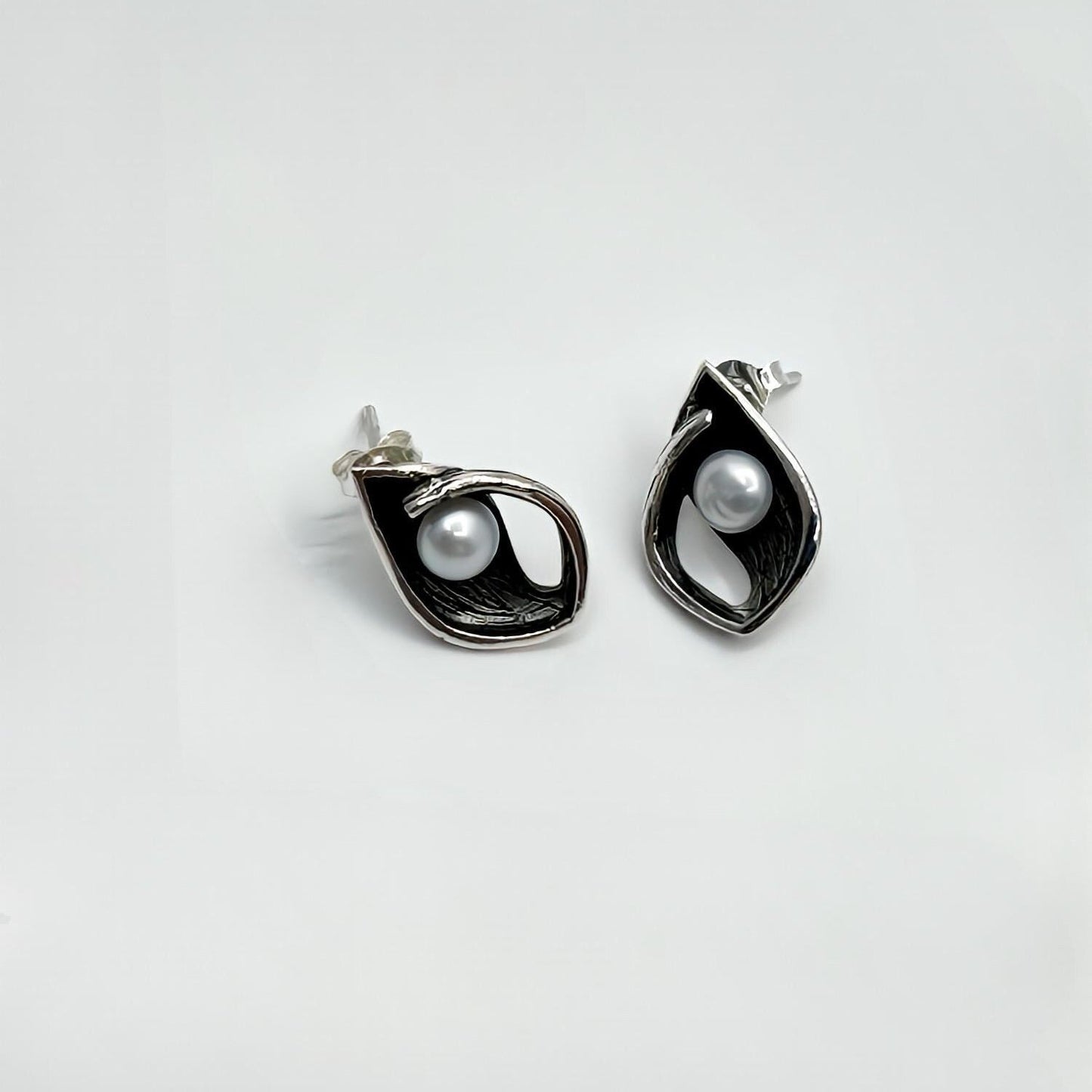 Pearl Mirage Drop Sterling Silver 925 Earrings. Handcrafted oxidised Droplets Pearl Earrings