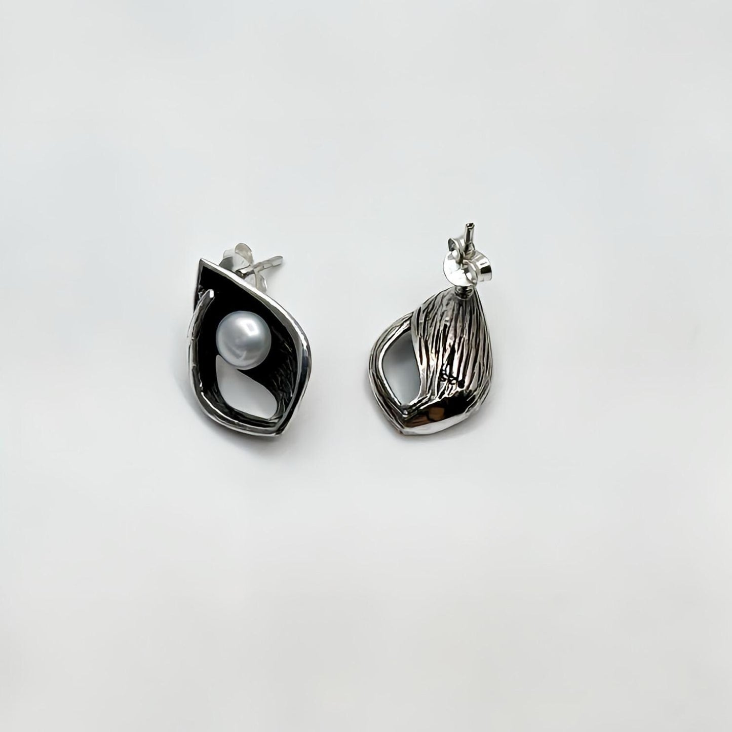 Pearl Mirage Drop Sterling Silver 925 Earrings. Handcrafted oxidised Droplets Pearl Earrings