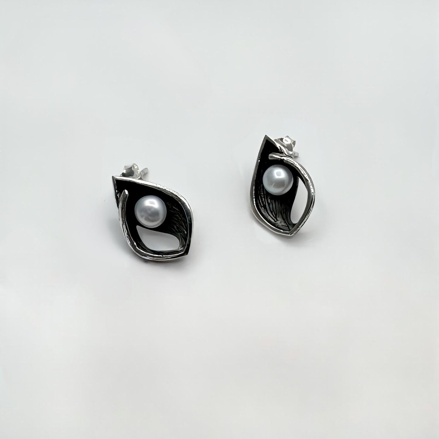 Pearl Mirage Drop Sterling Silver 925 Earrings. Handcrafted oxidised Droplets Pearl Earrings