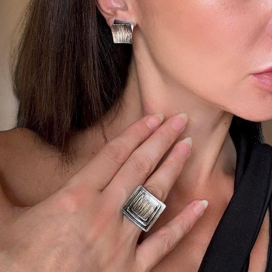 Oxidized Black Sterling Silver Adjustable Ring, Multi-Layered Artisan Jewelry