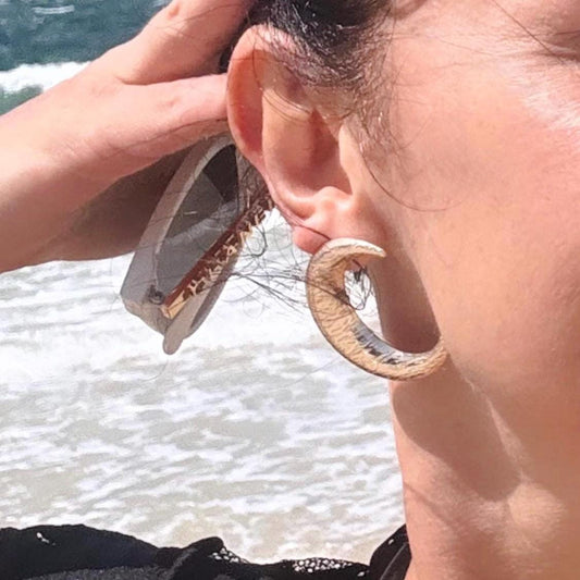 Golden Crescent Hoop Earrings, Stainless Steel Statement Dangles