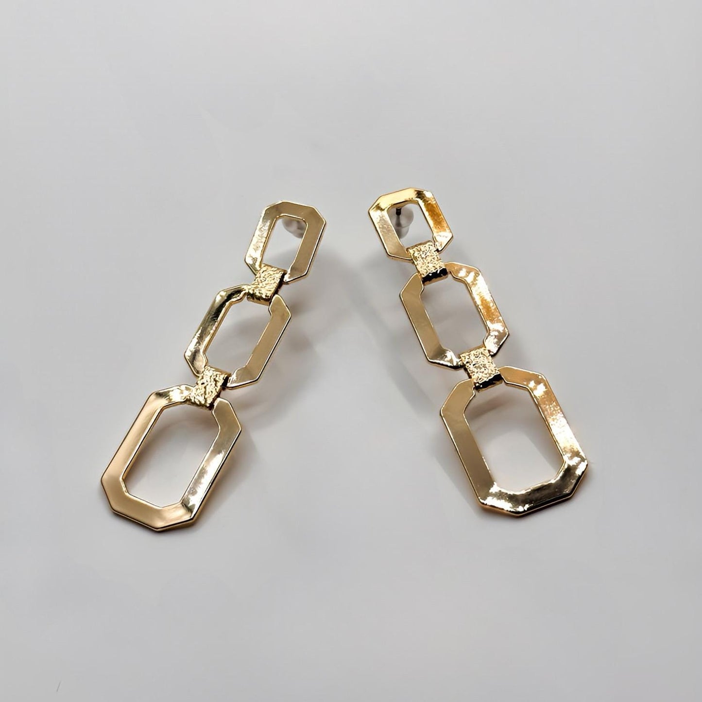 Trio Dangle Stainless Steel Earrings: Modern Chic Style