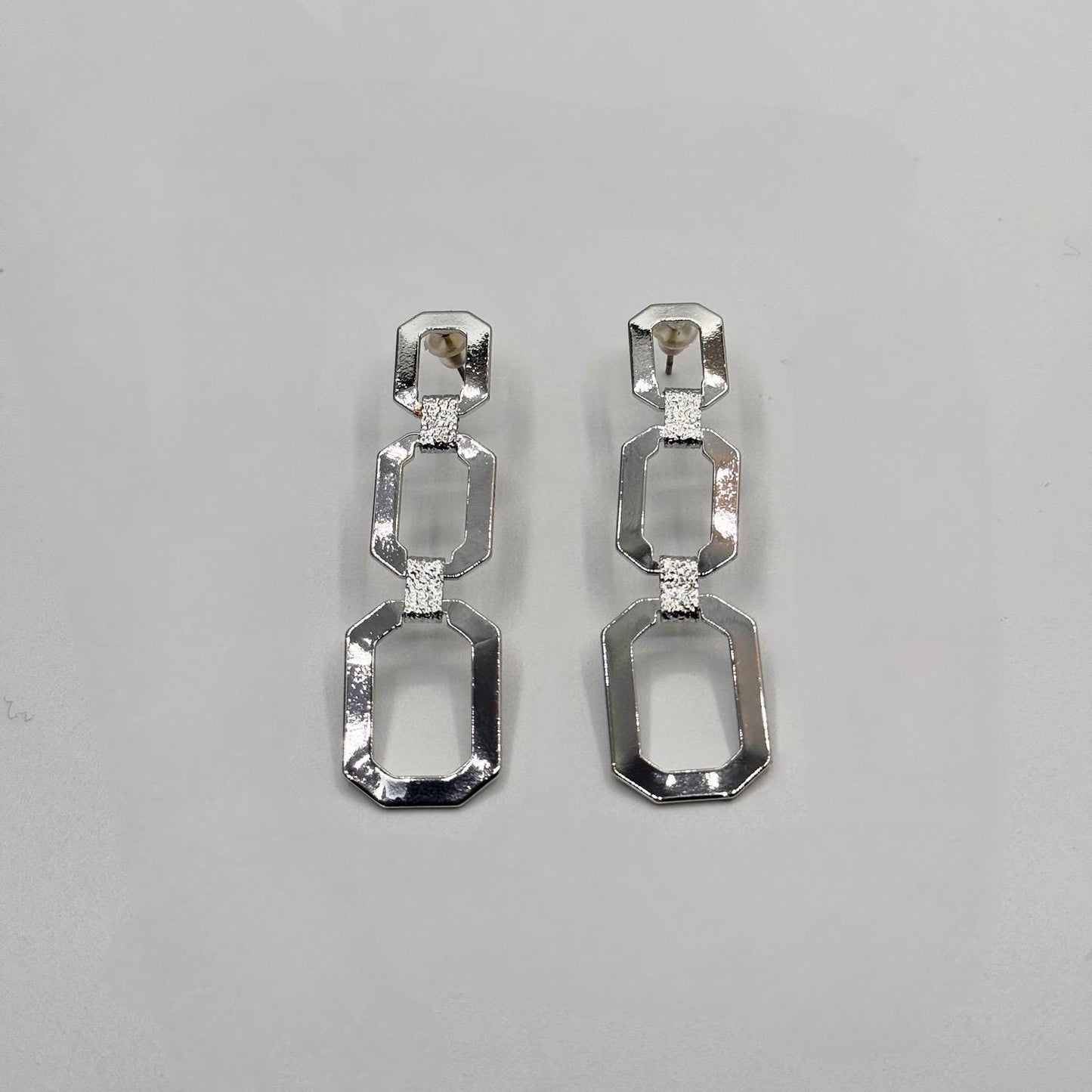 Trio Dangle Stainless Steel Earrings: Modern Chic Style