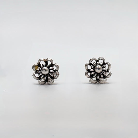 Sterling Silver Flower Stud Earrings, Boho Floral Jewelry