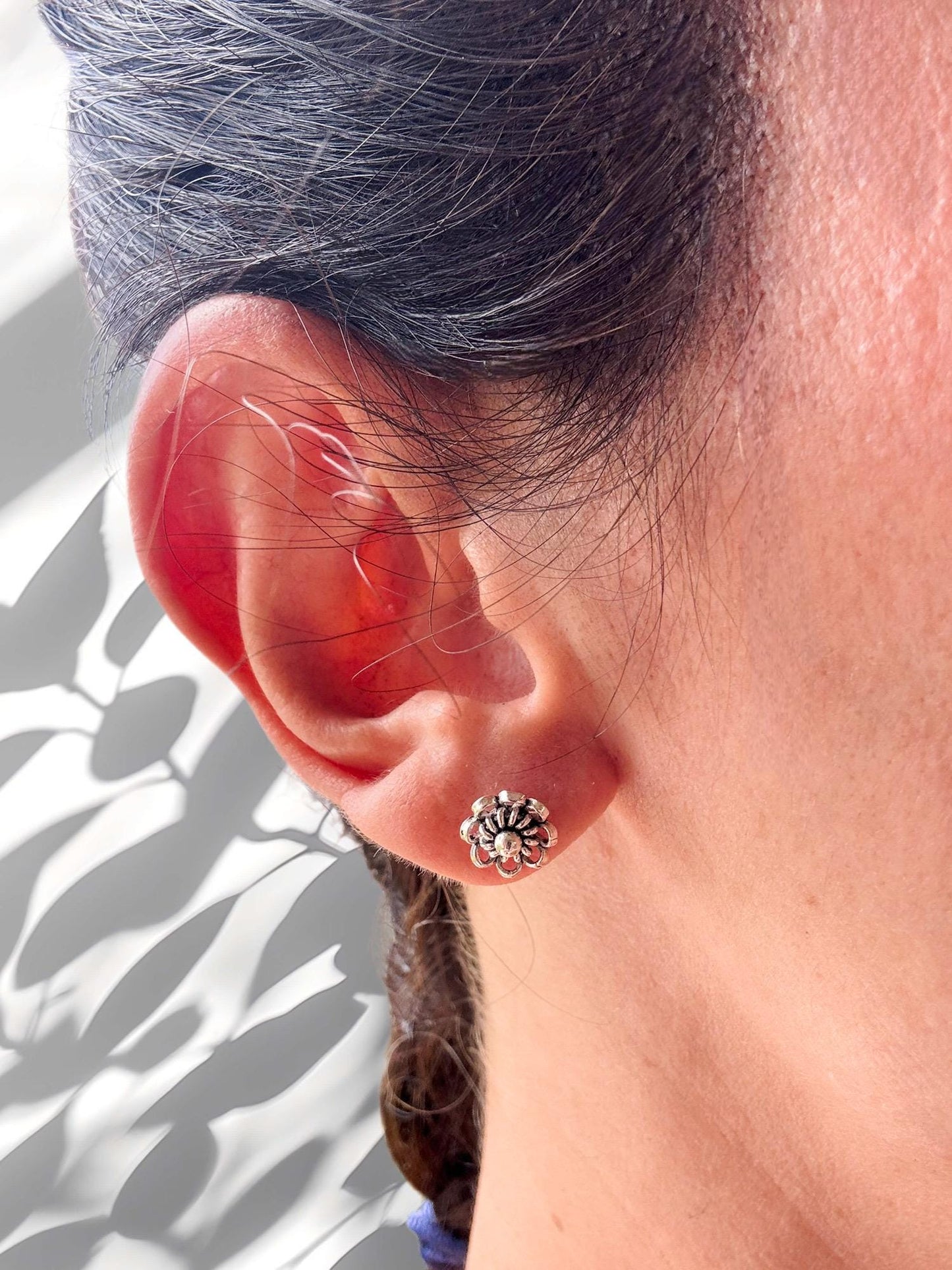 Sterling Silver Flower Stud Earrings, Boho Floral Jewelry