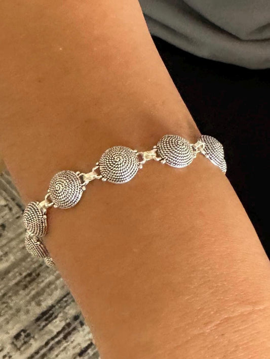 Handmade Sterling Silver Spiral Link Bracelet, Elegant Boho Jewelry