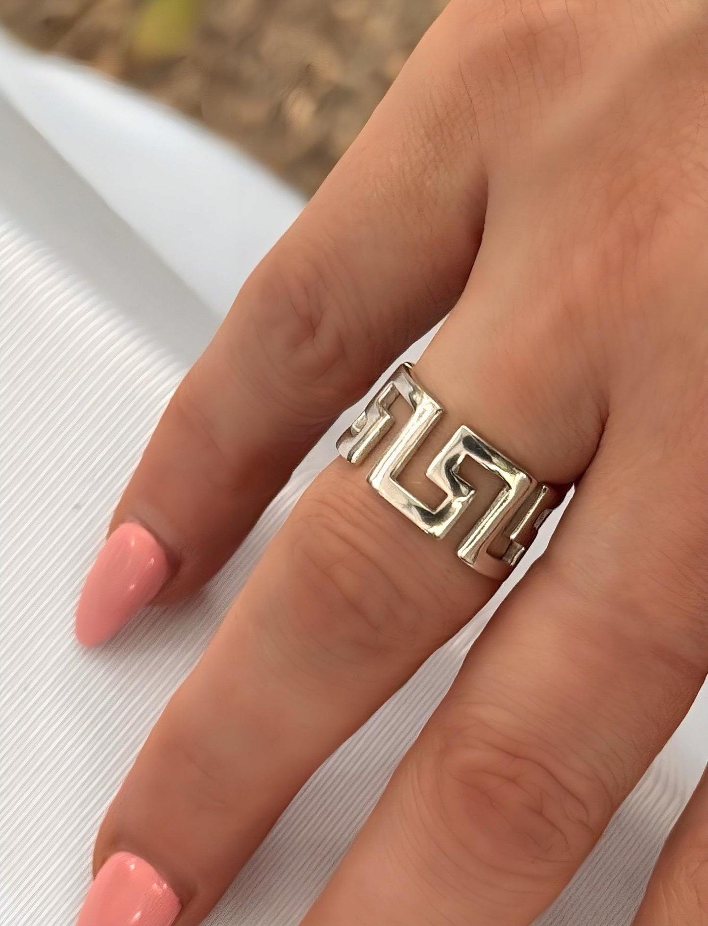 Gold Greek Key Ring 22K Vermeil 925 Sterling Silver Adjustable Band Ring