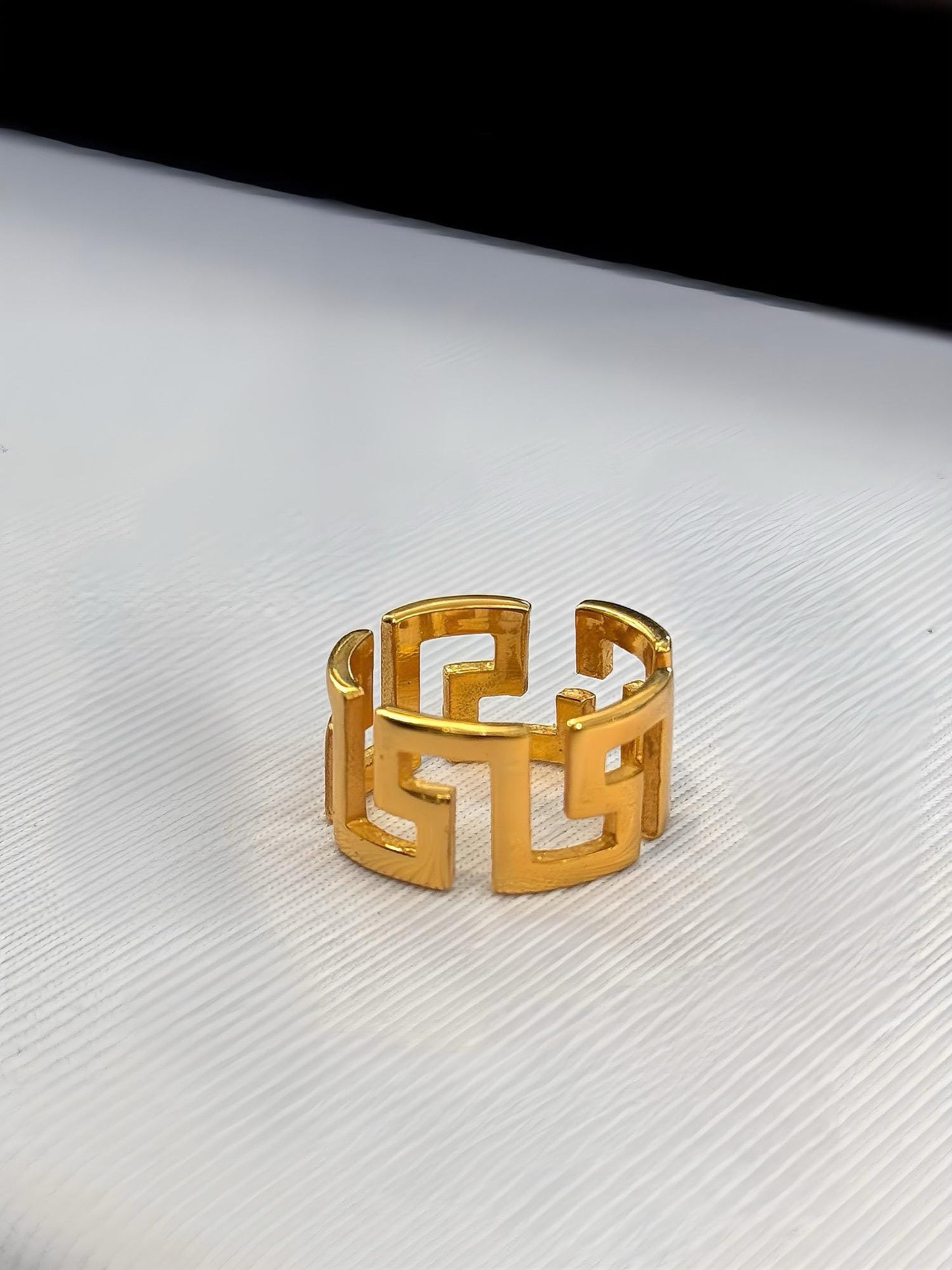 Gold Greek Key Ring 22K Vermeil 925 Sterling Silver Adjustable Band Ring