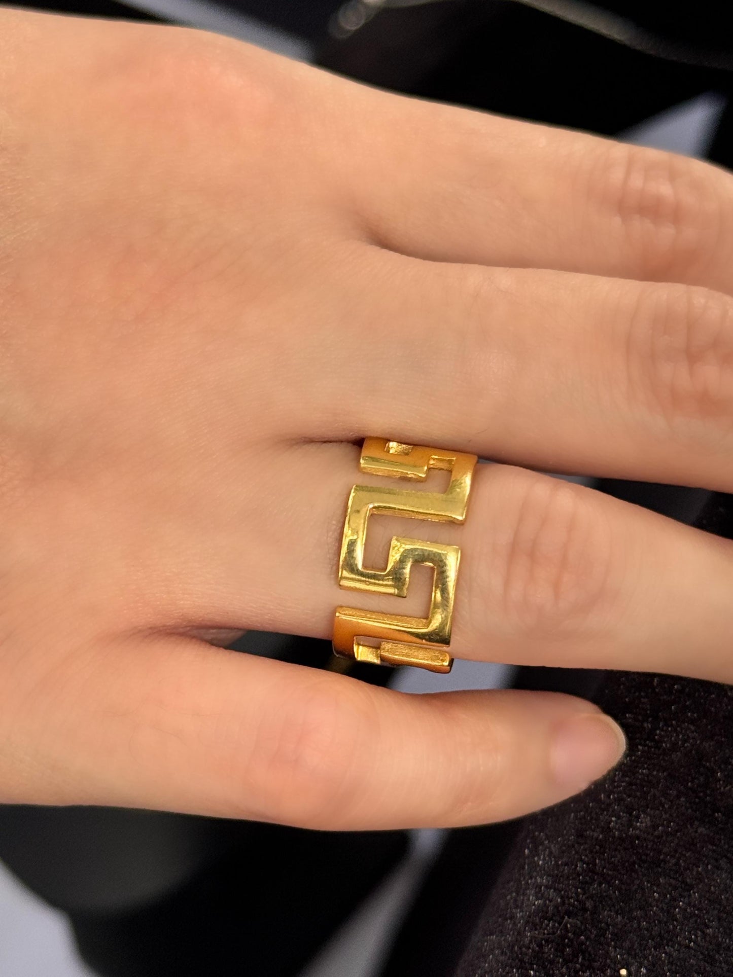Gold Greek Key Ring 22K Vermeil 925 Sterling Silver Adjustable Band Ring