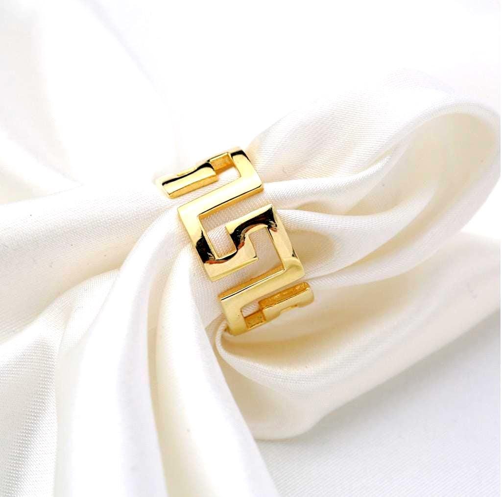Gold Greek Key Ring 22K Vermeil 925 Sterling Silver Adjustable Band Ring