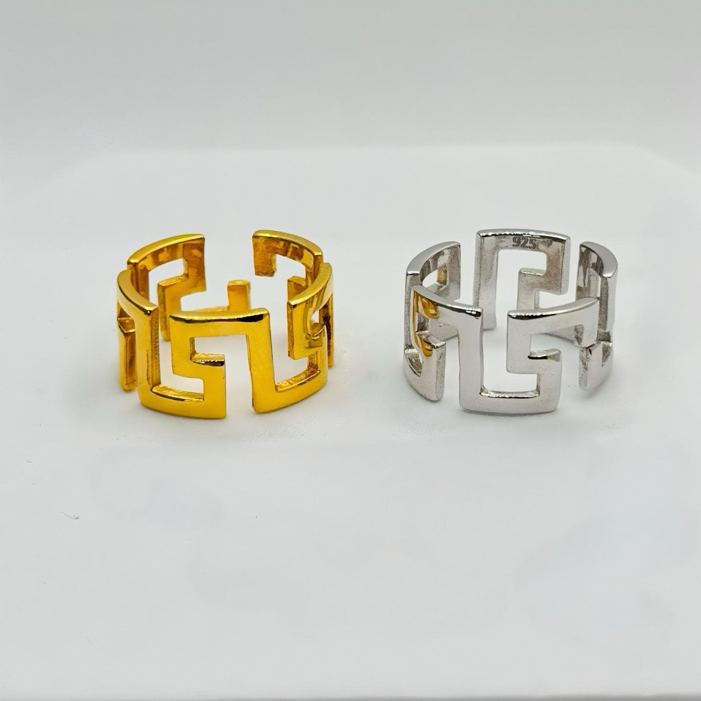 Gold Greek Key Ring 22K Vermeil 925 Sterling Silver Adjustable Band Ring