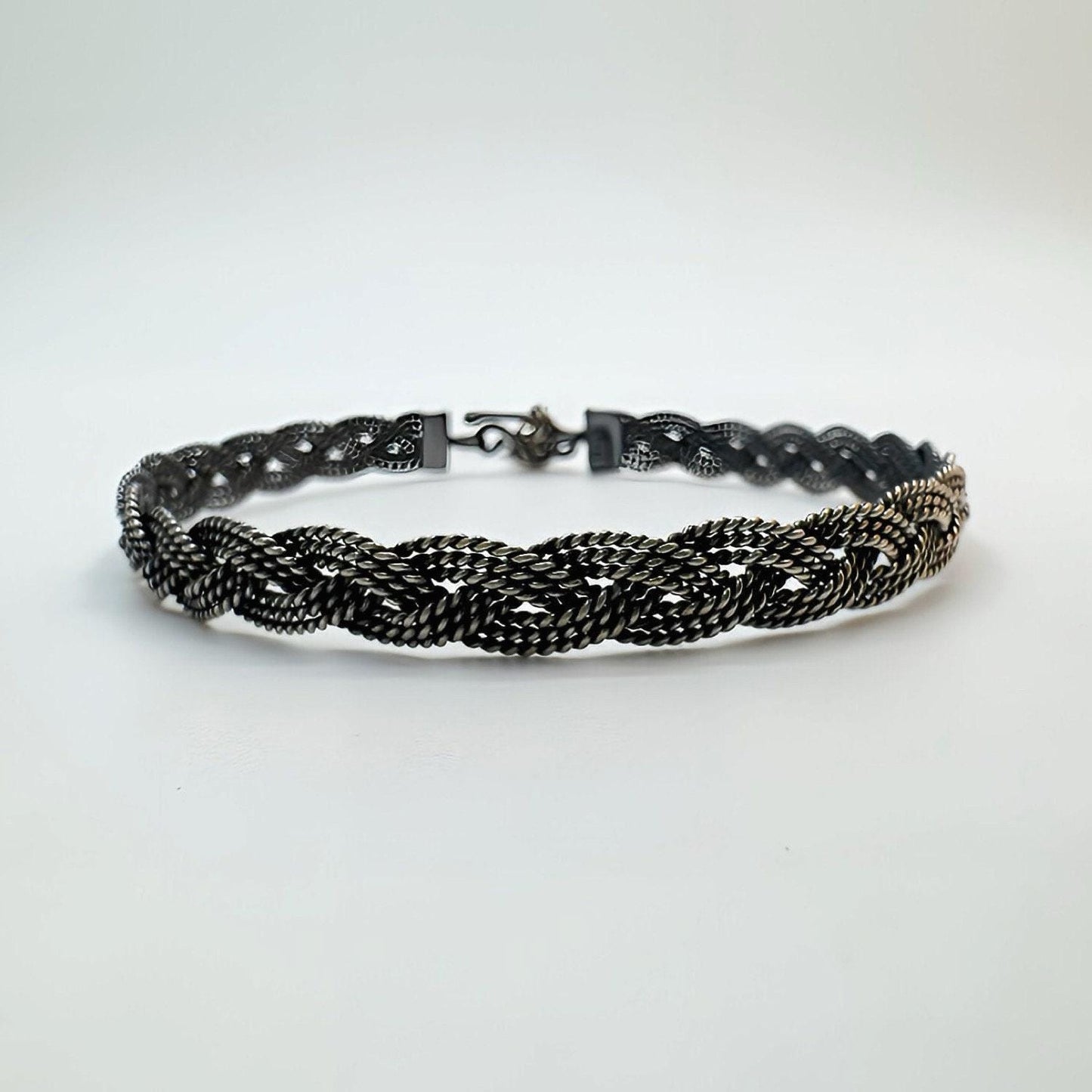 Oxidized Sterling Silver Bracelet, Mens Chain Bracelet, Unisex Braided Silver Bracelet, Turkish Kazaz Jewelry Gif