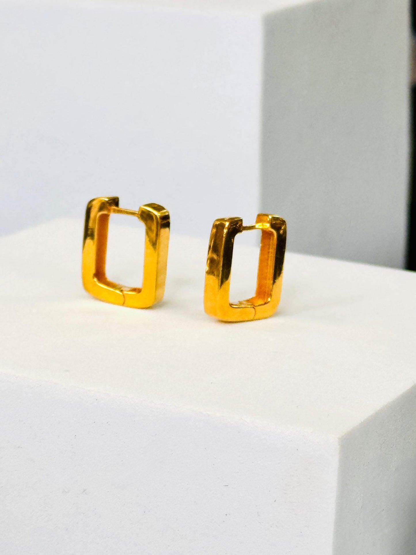 22K Gold Vermeil Square Huggie Earrings | 925 Sterling Silver
