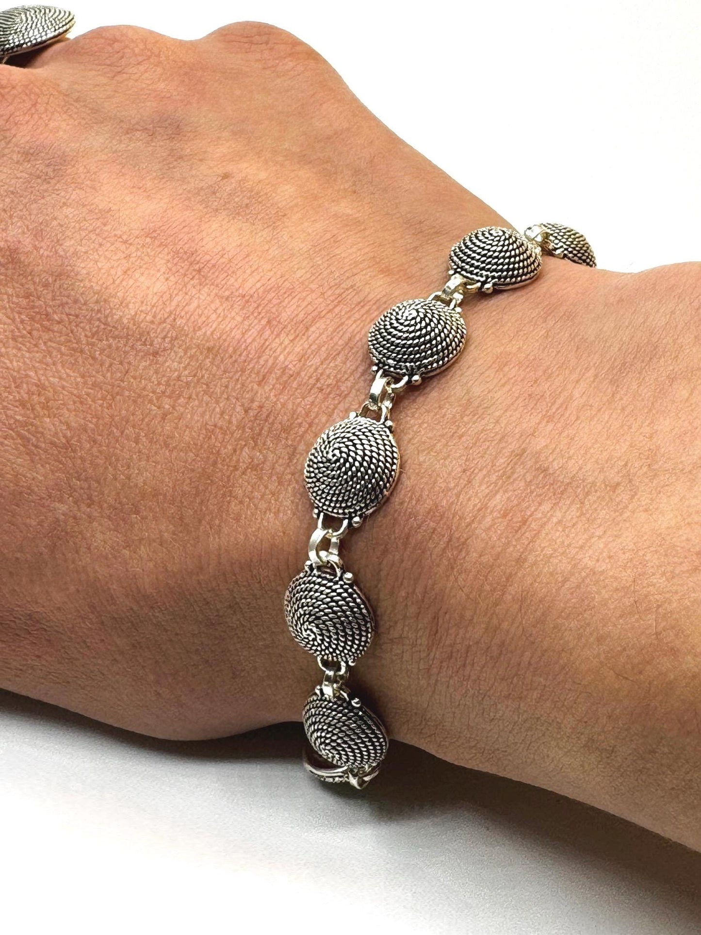 Handmade Sterling Silver Spiral Link Bracelet, Elegant Boho Jewelry
