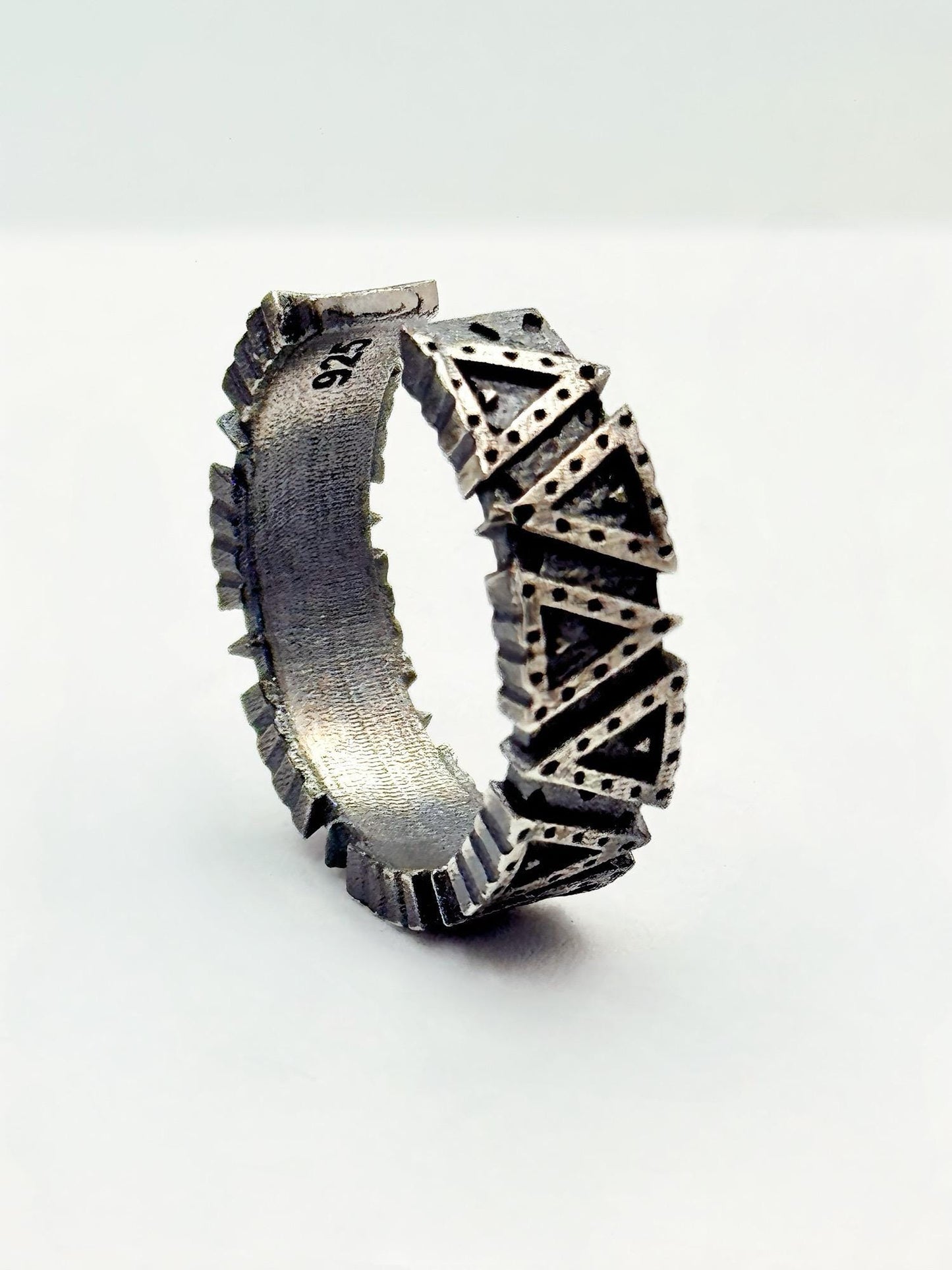 Handcrafted 925 Sterling Silver Pyramid Ring | Oxidized Adjustable Men’s Band | Artisan Geometric Design.
