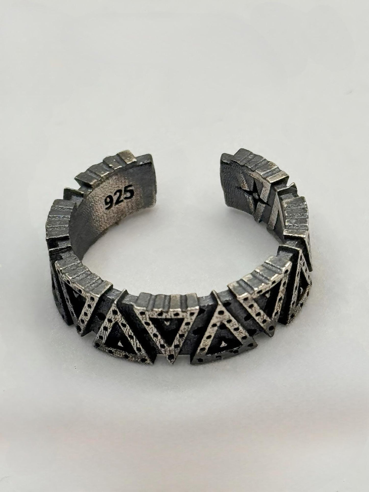 Handcrafted 925 Sterling Silver Pyramid Ring | Oxidized Adjustable Men’s Band | Artisan Geometric Design.