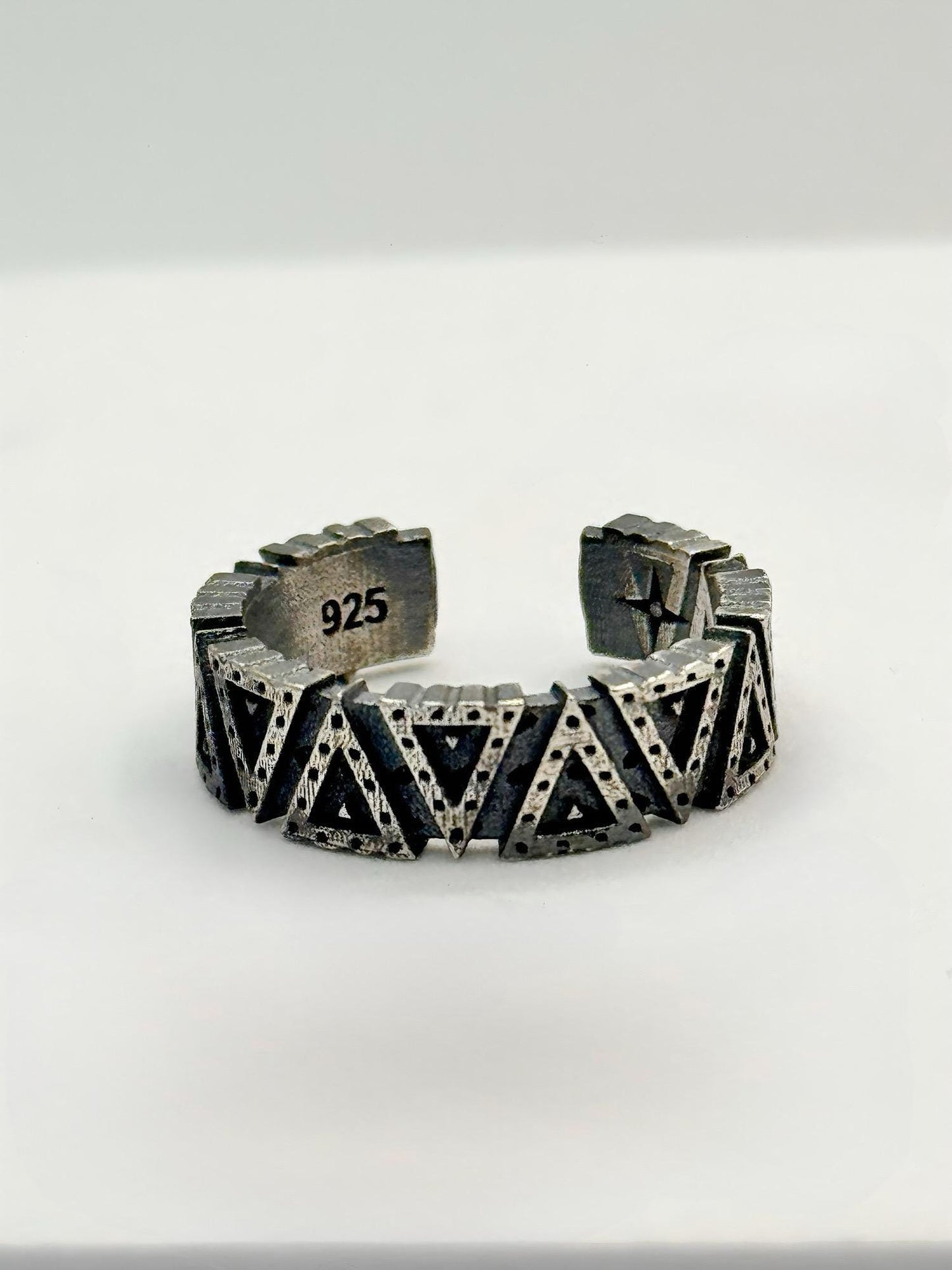 Handcrafted 925 Sterling Silver Pyramid Ring | Oxidized Adjustable Men’s Band | Artisan Geometric Design.