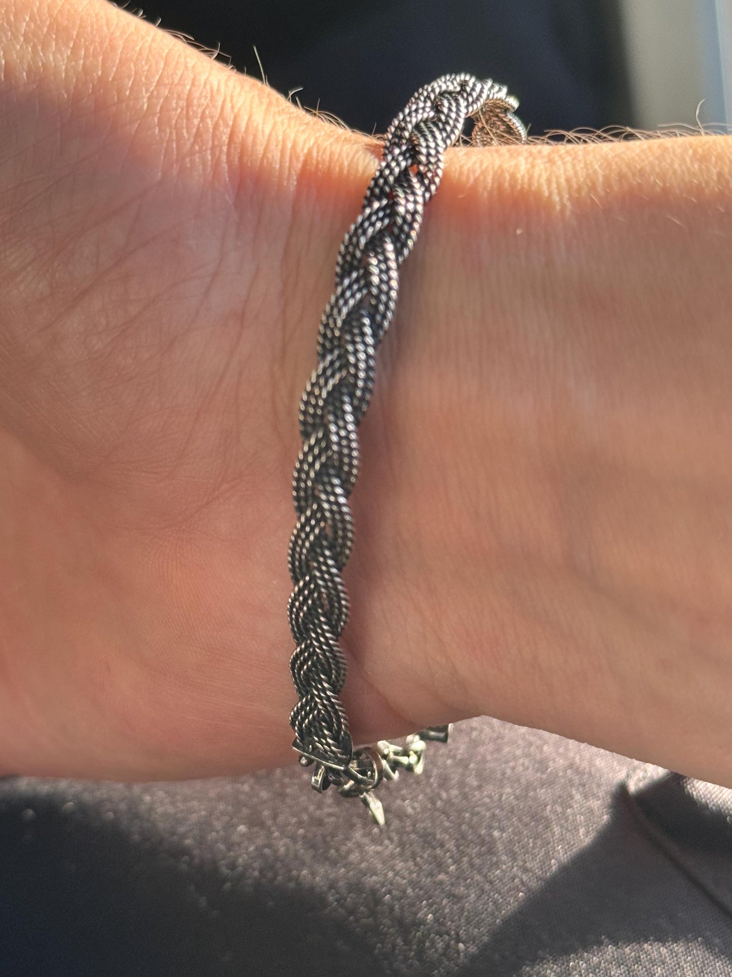 Oxidized Sterling Silver Bracelet, Mens Chain Bracelet, Unisex Braided Silver Bracelet, Turkish Kazaz Jewelry Gif