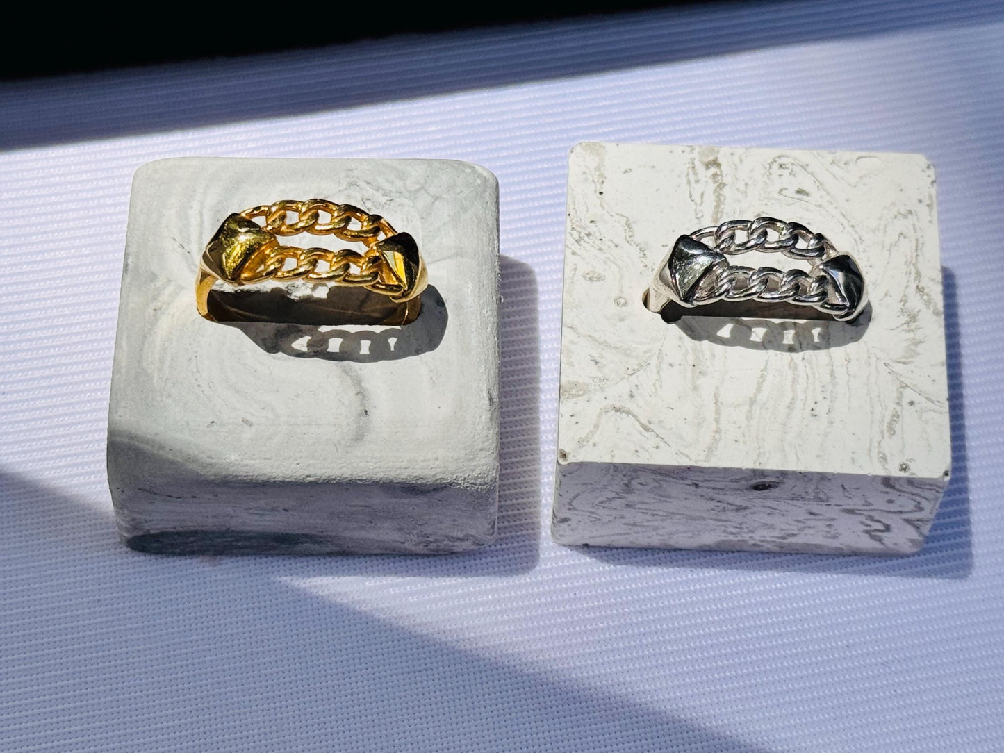 Adjustable Chain Link Ring | Sterling Silver, 22k Gold Plated