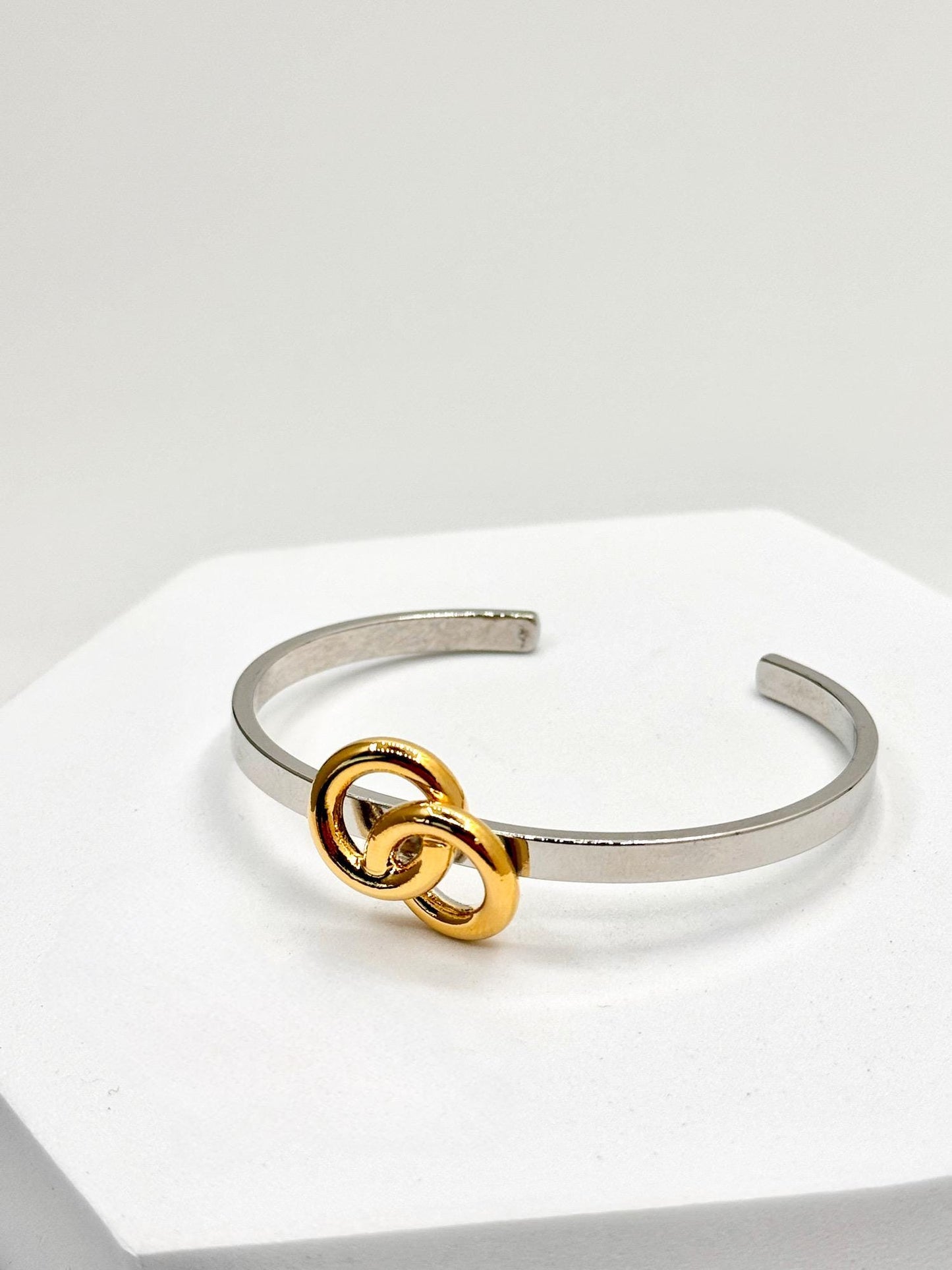 Gold Knot Stainless Steel Bangle | Adjustable Minimalist Bracelet
