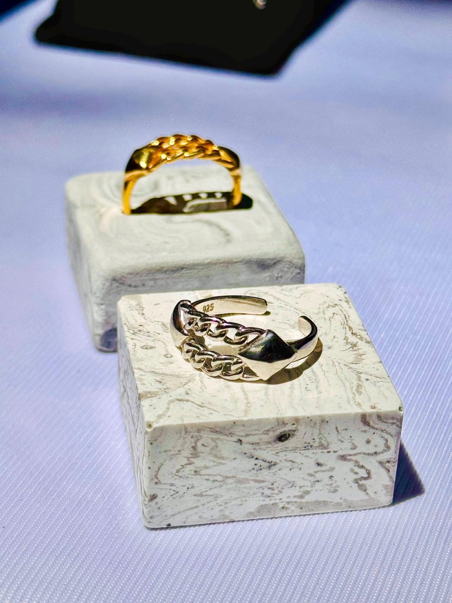 Adjustable Chain Link Ring | Sterling Silver, 22k Gold Plated