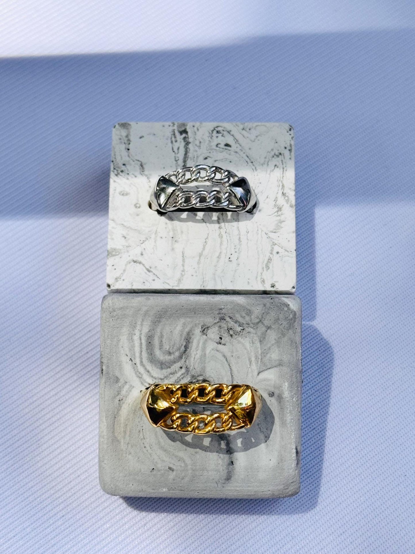 Adjustable Chain Link Ring | Sterling Silver, 22k Gold Plated