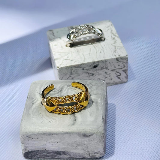 Adjustable Chain Link Ring | Sterling Silver, 22k Gold Plated