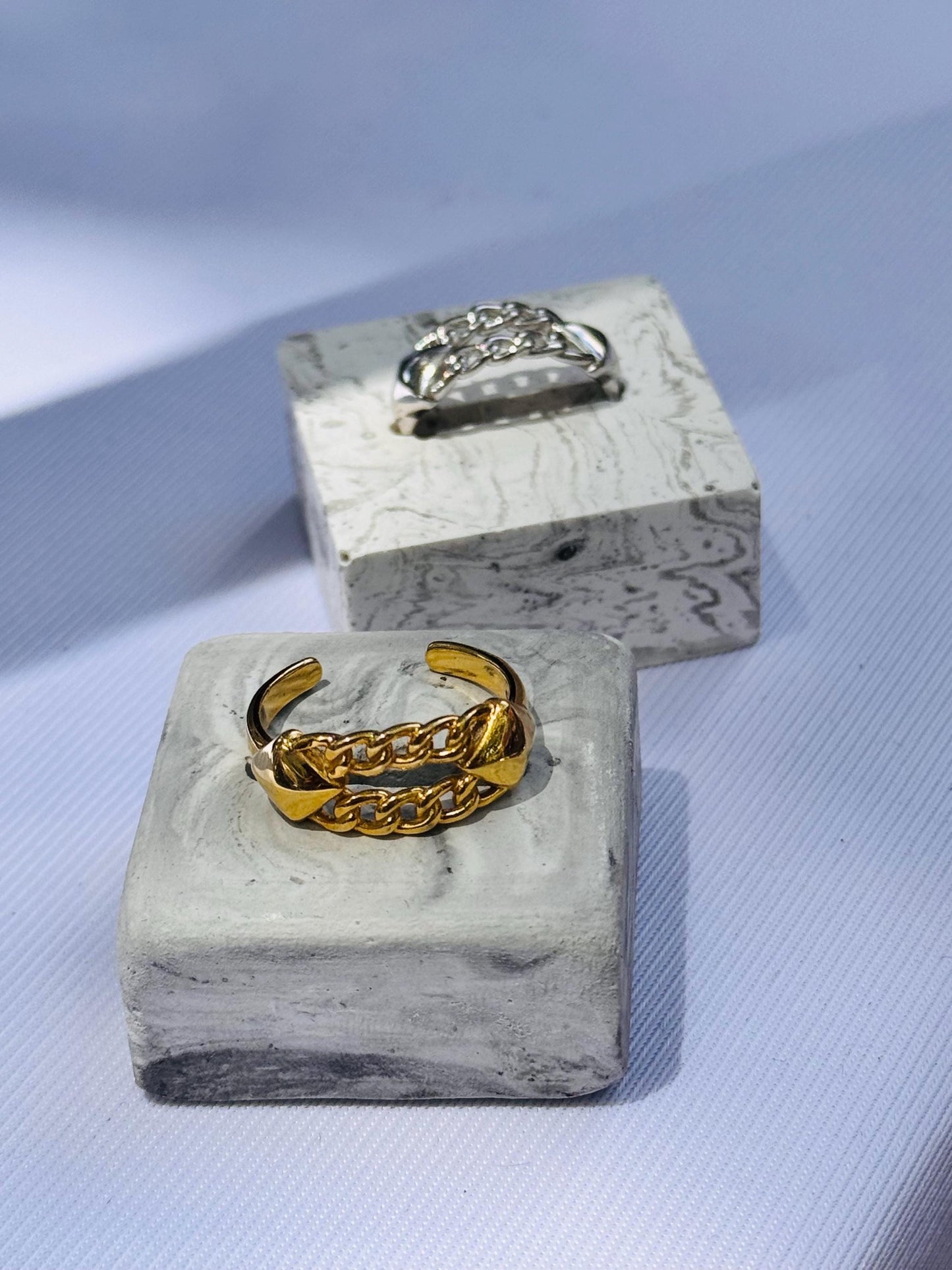 Adjustable Chain Link Ring | Sterling Silver, 22k Gold Plated