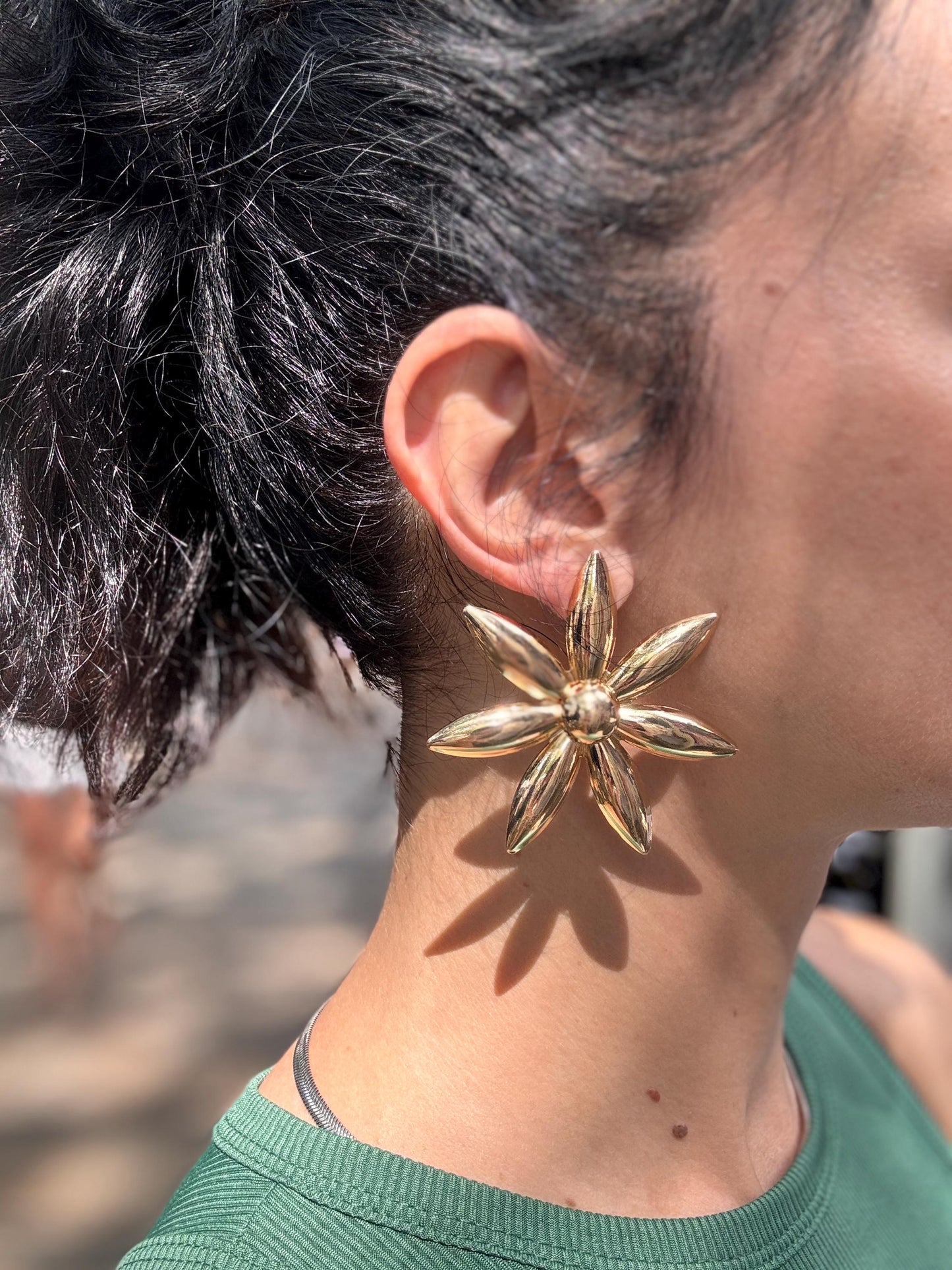 Gold Flower Stud Earrings: Lightweight Plated Stainless Steel