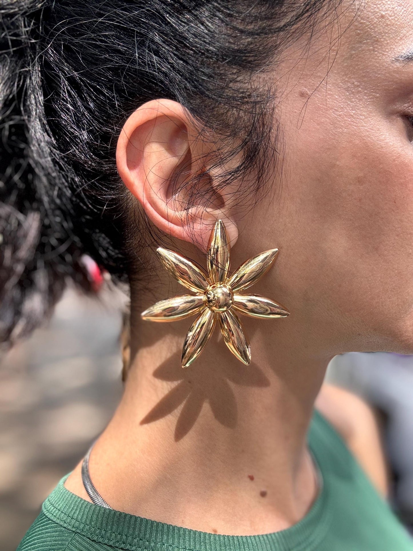 Gold Flower Stud Earrings: Lightweight Plated Stainless Steel