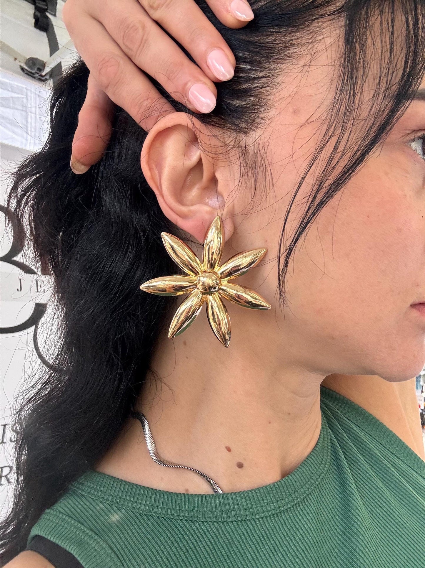 Gold Flower Stud Earrings: Lightweight Plated Stainless Steel