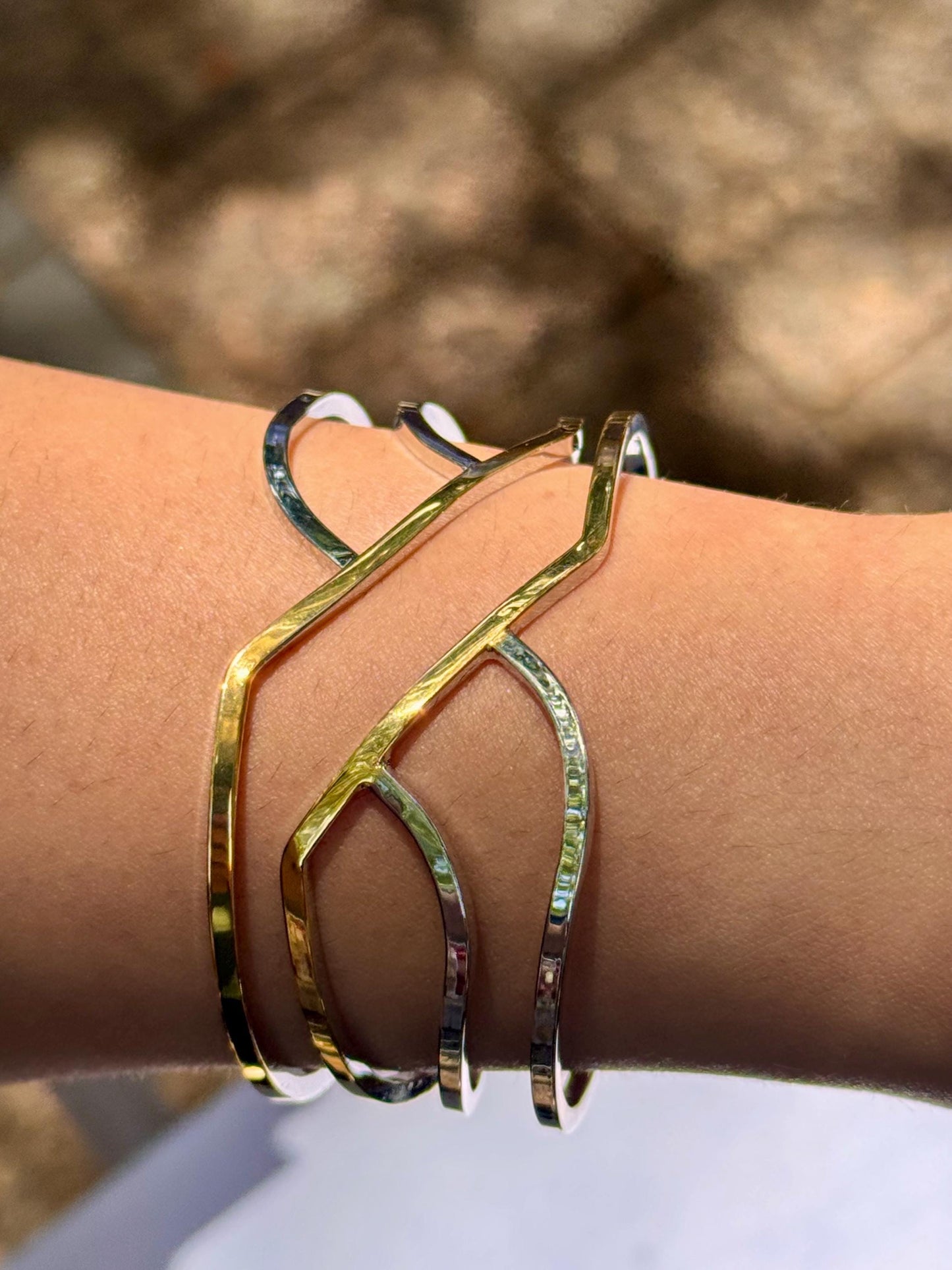Mixed Metal Open Cuff Bracelet | Gold + Silver Stainless Steel
Waterproof stainless steel • Adjustable fit • Mixed metal finish