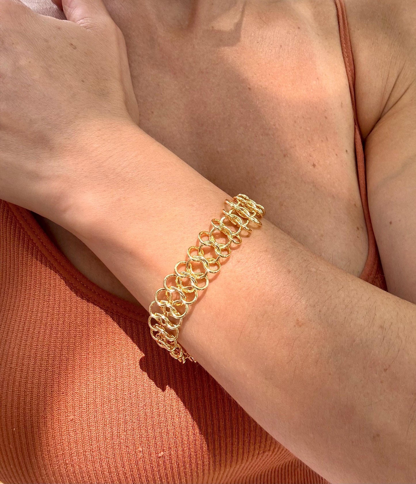 Gold Chain Bracelet, Waterproof Stainless Steel, Adjustable Link