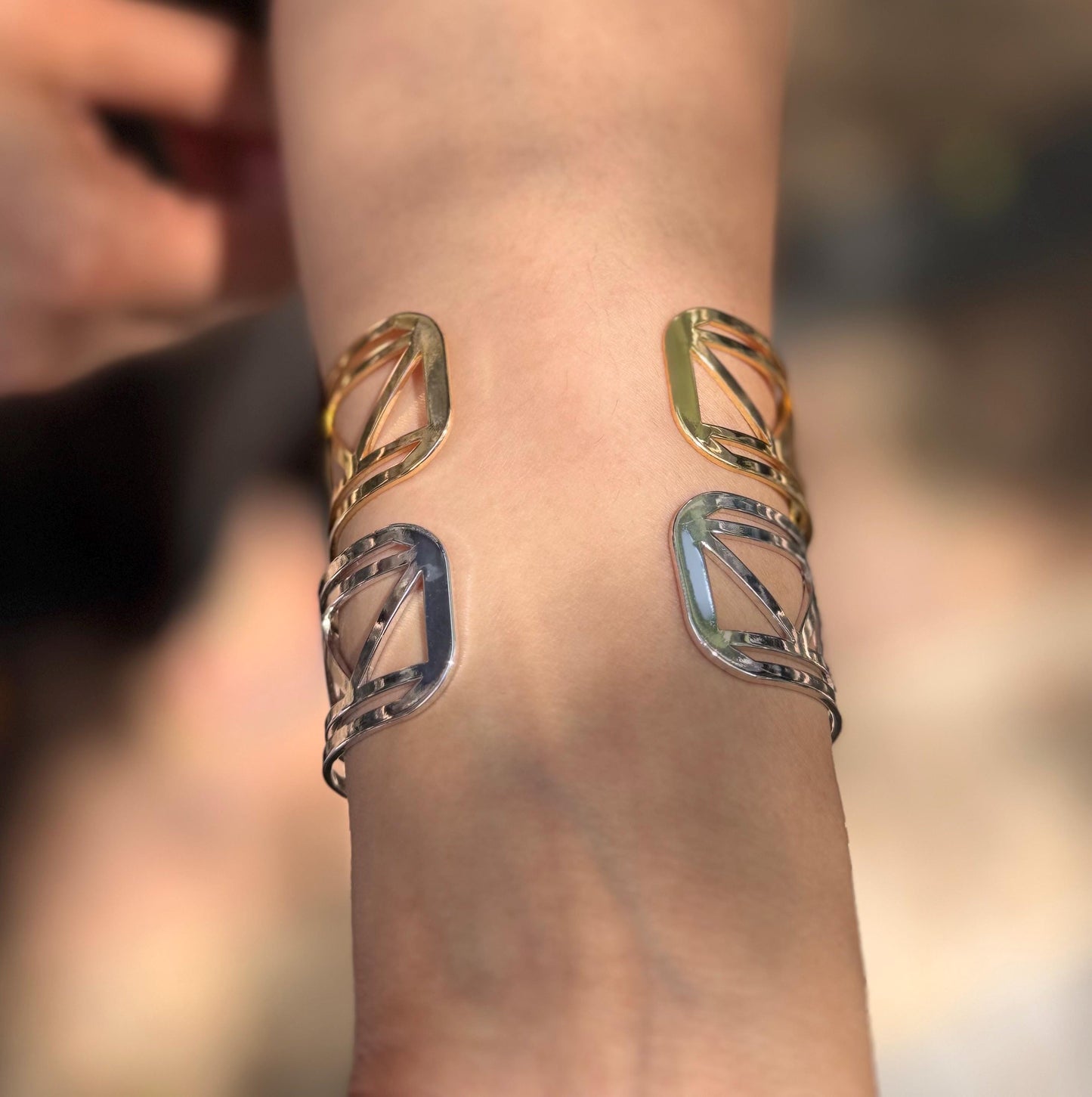 Geometric Stainless Steel Cuff Bangle, Minimalist Open Bracelet