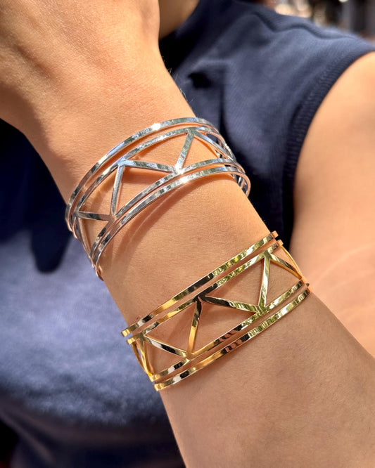 Geometric Stainless Steel Cuff Bangle, Minimalist Open Bracelet