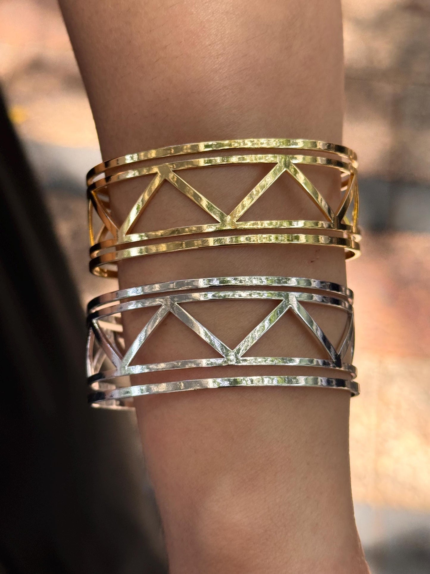 Geometric Stainless Steel Cuff Bangle, Minimalist Open Bracelet