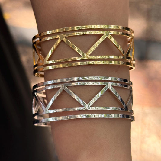 Geometric Stainless Steel Cuff Bangle, Minimalist Open Bracelet
