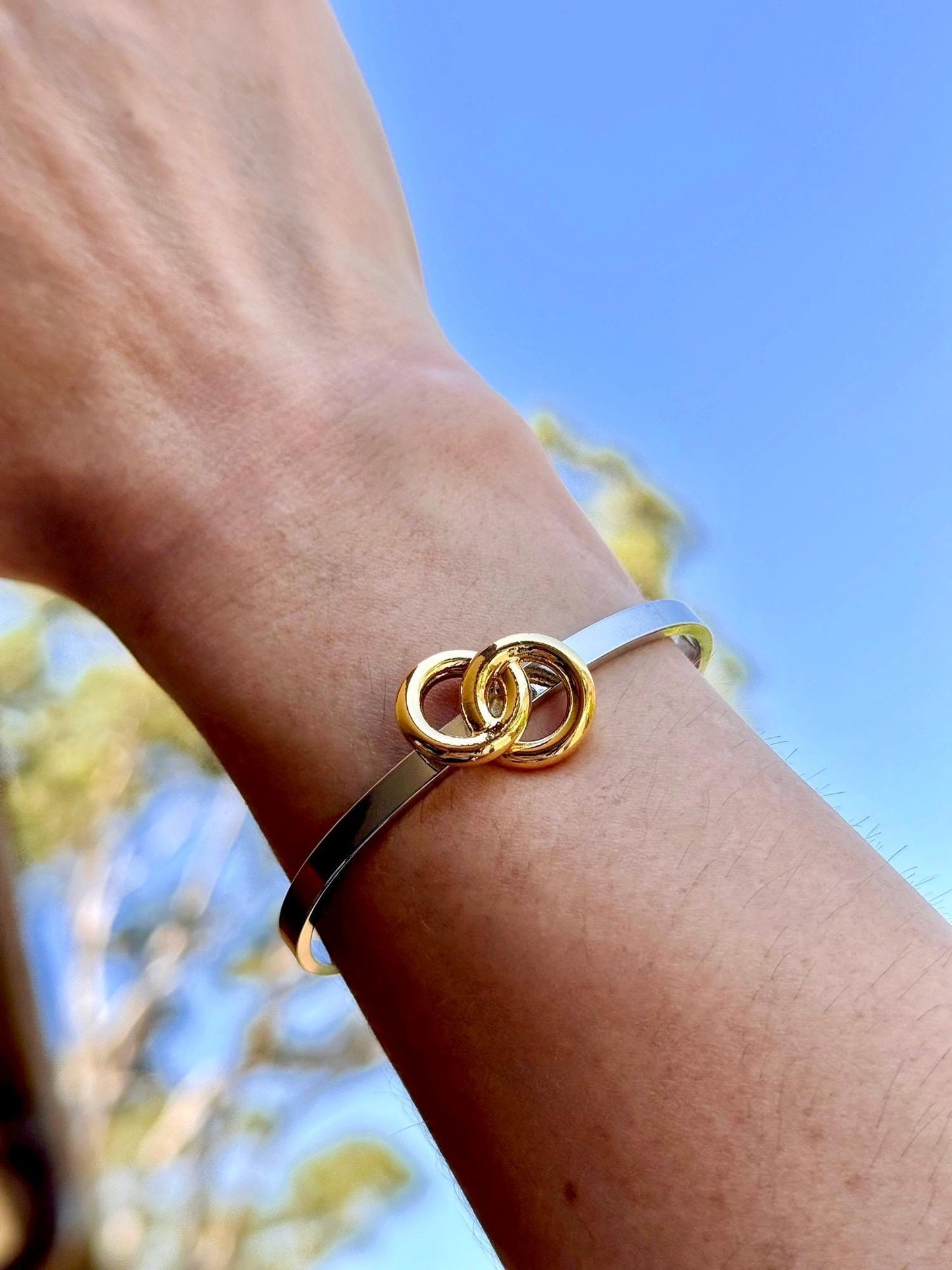 Gold Knot Stainless Steel Bangle | Adjustable Minimalist Bracelet