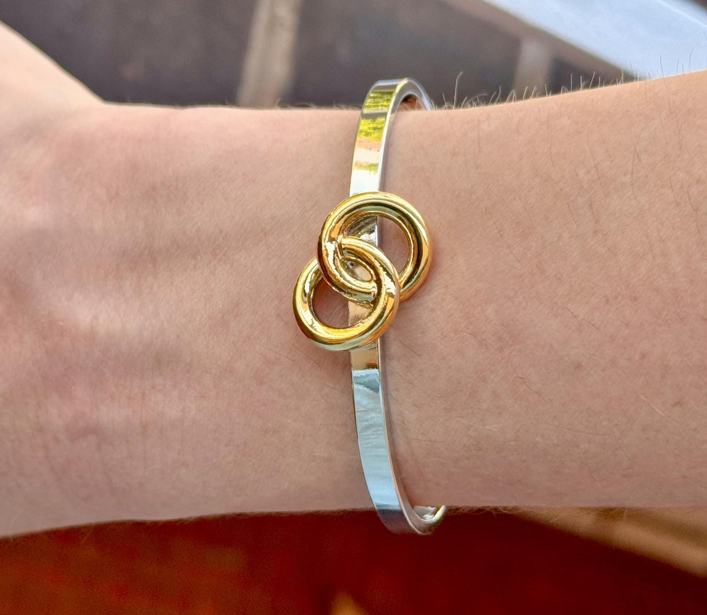 Gold Knot Stainless Steel Bangle | Adjustable Minimalist Bracelet
