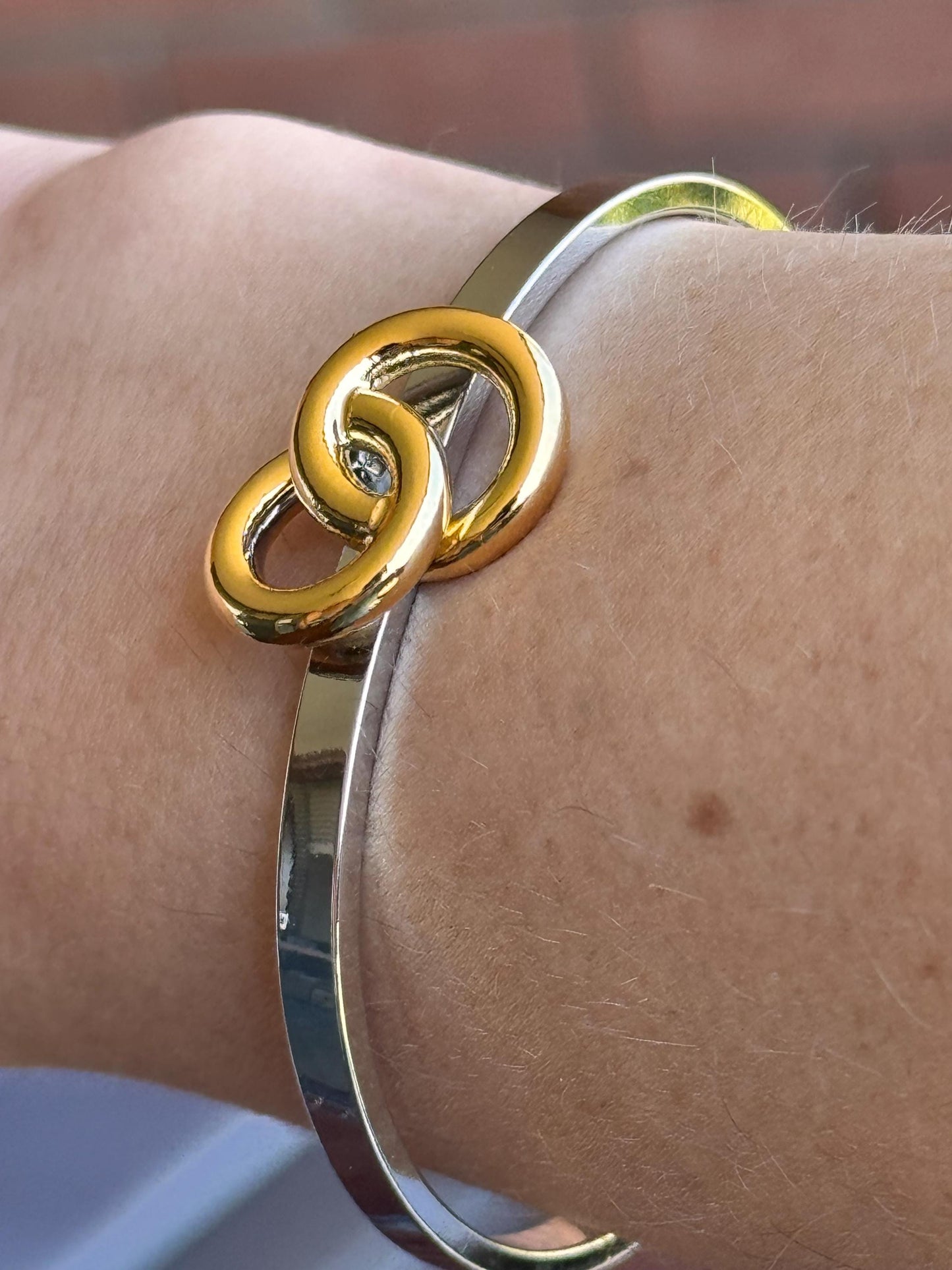 Gold Knot Stainless Steel Bangle | Adjustable Minimalist Bracelet