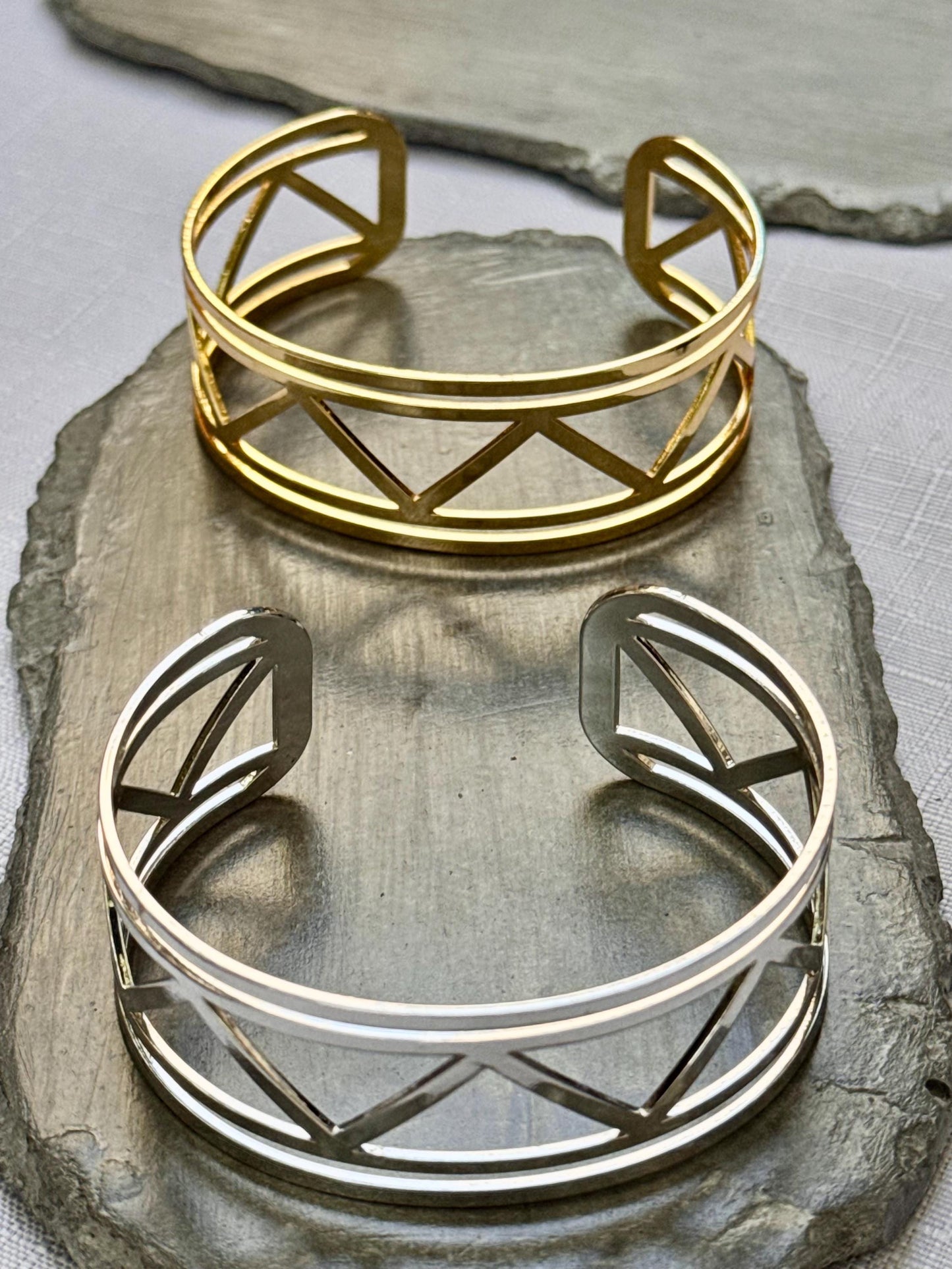 Geometric Stainless Steel Cuff Bangle, Minimalist Open Bracelet