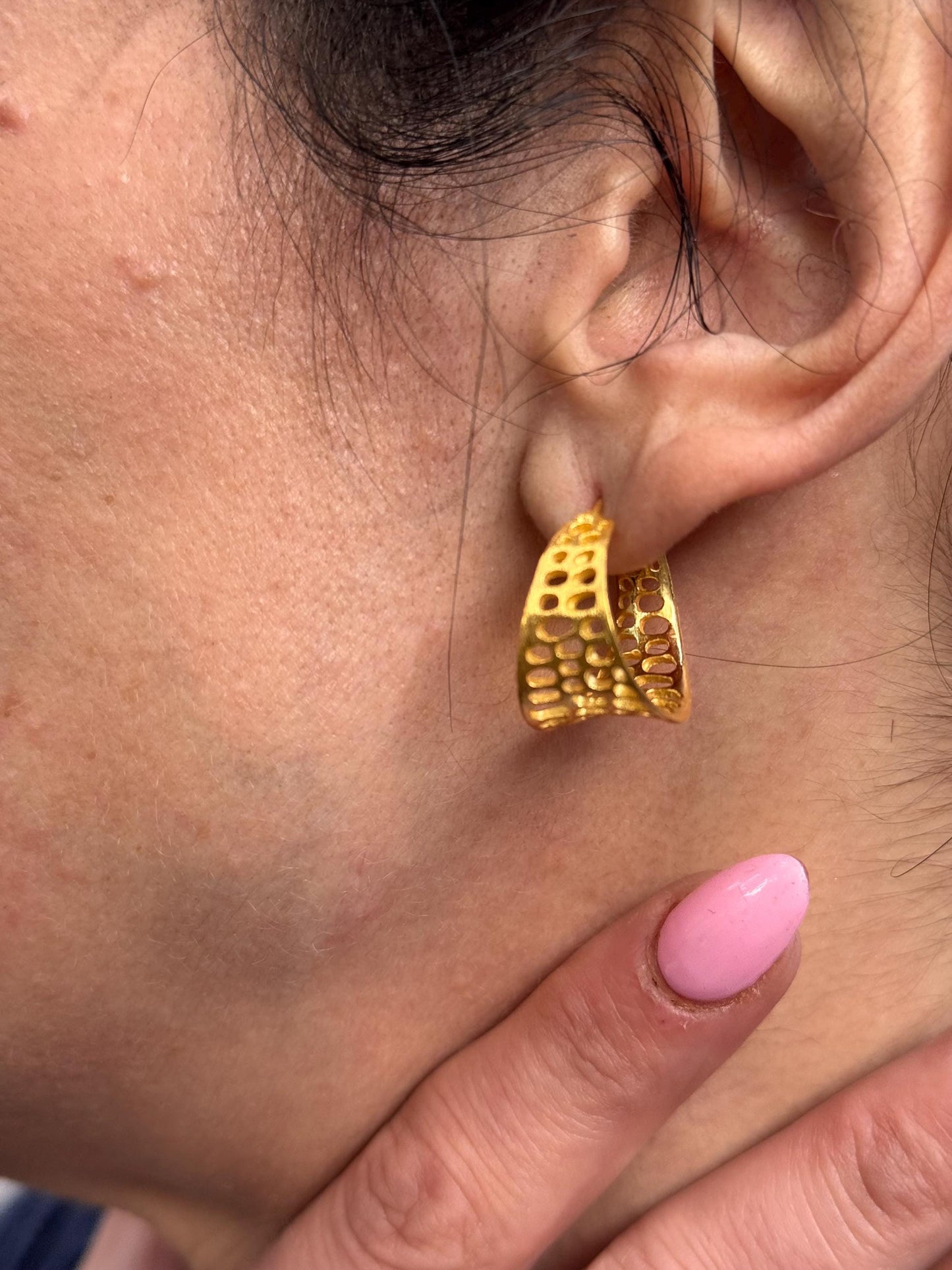 22k Gold Vermeil Sterling Silver Hoop Earrings - Openwork Design