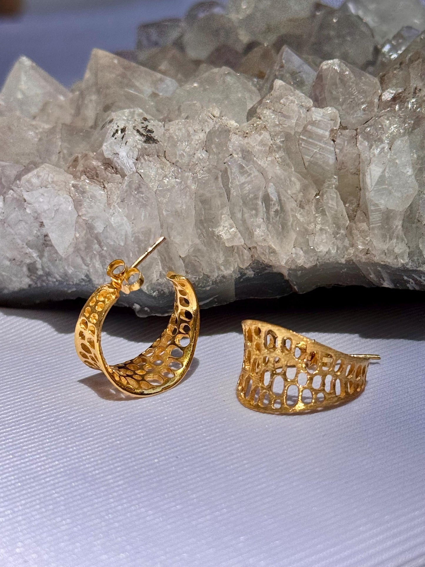 22k Gold Vermeil Sterling Silver Hoop Earrings - Openwork Design