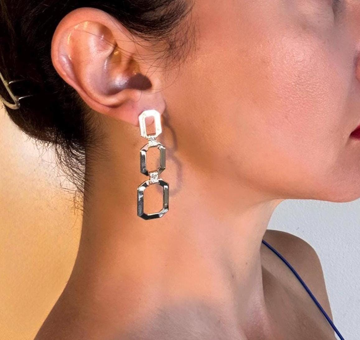 Trio Dangle Stainless Steel Earrings: Modern Chic Style