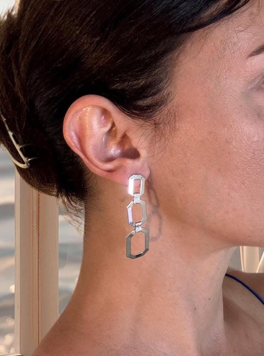Trio Dangle Stainless Steel Earrings: Modern Chic Style