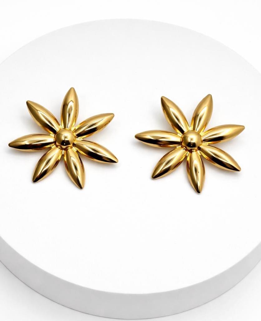 Gold Flower Statement Earrings